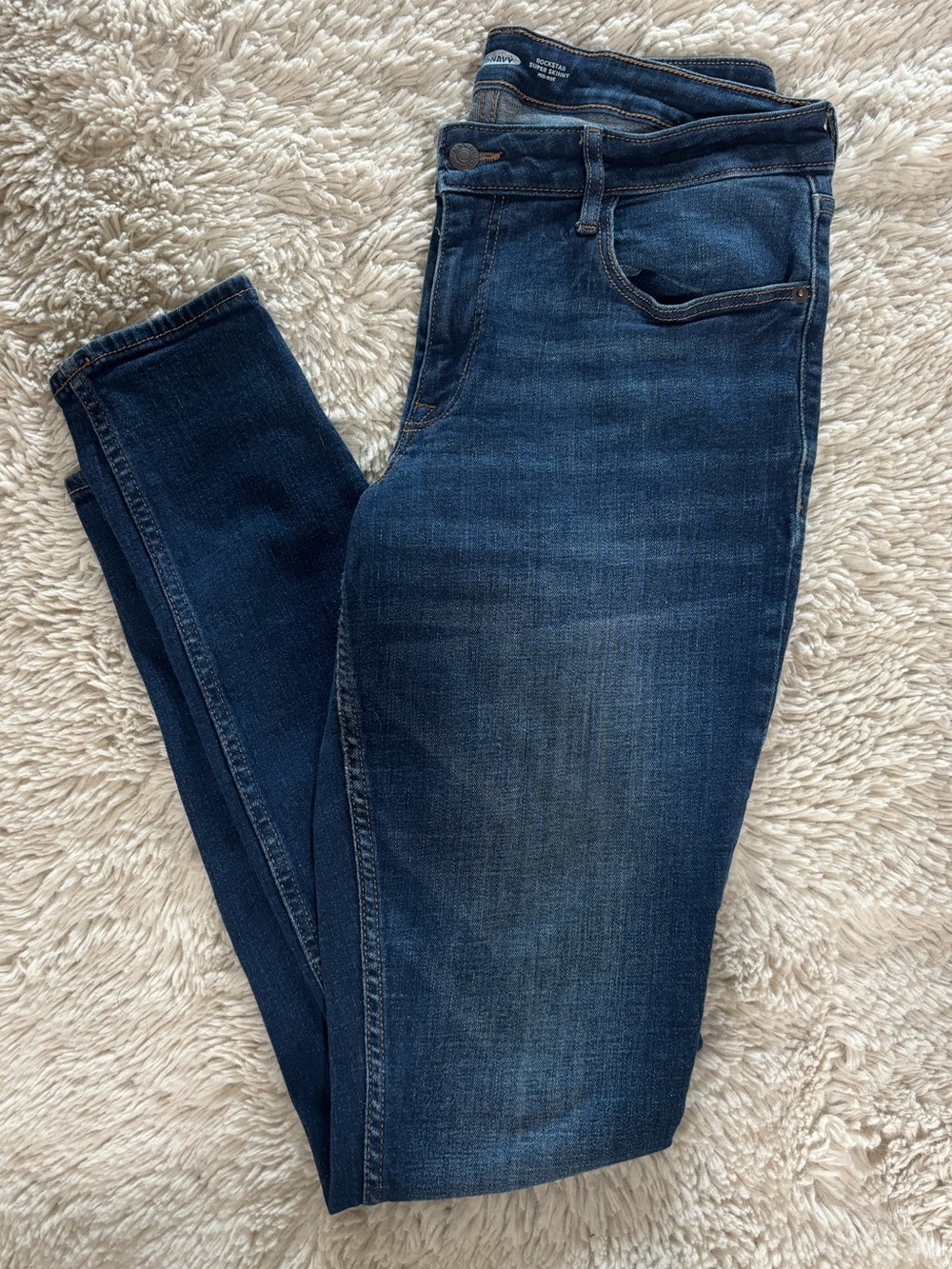 Old Navy Blue Skinny Jeans - Dark Wash Mid Rise Sz 12 Long